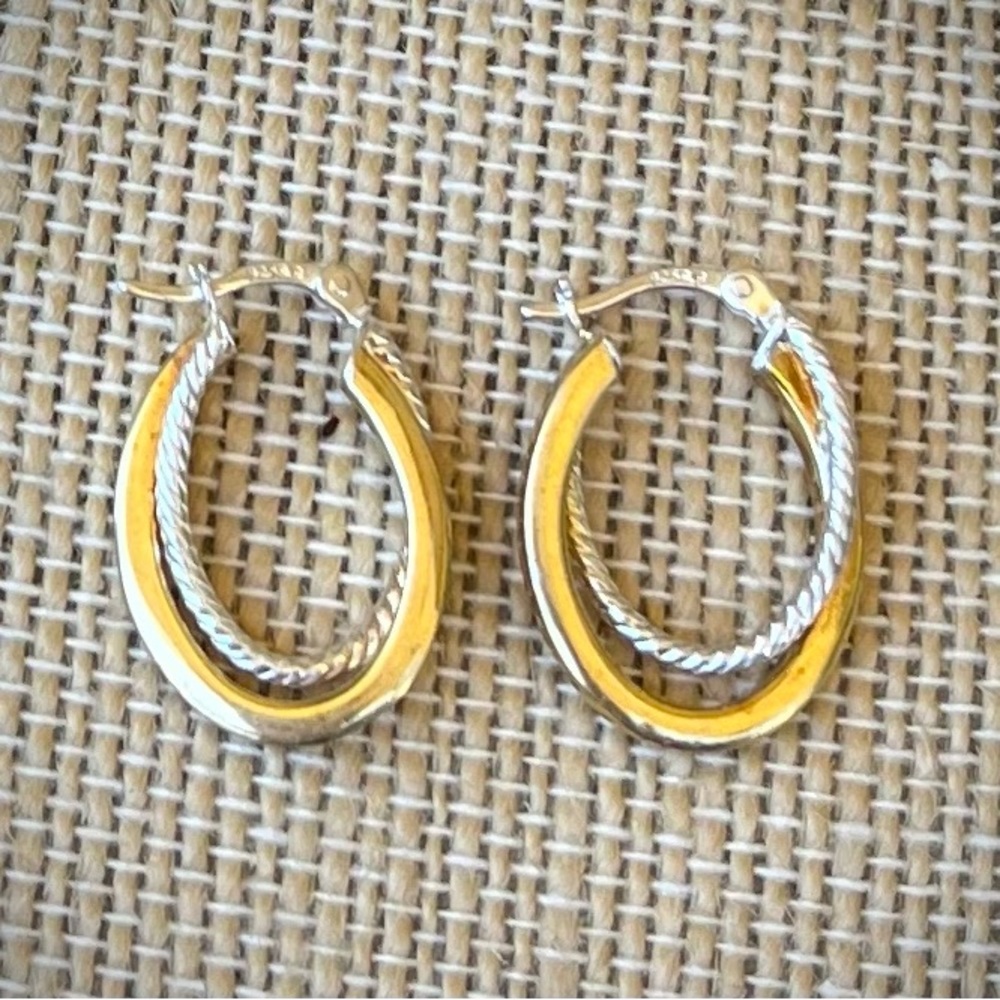 Vermeil Gold Over Sterling Silver and Silver Hoop Earrings 925